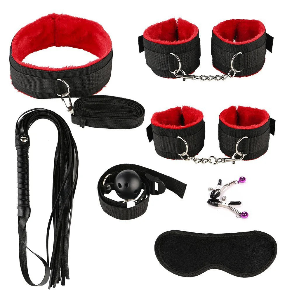 Erotic Sex Toys For Women Adults Games Nylon Bondage BDSM Kits Handcuffs Sex Whip Mouth Gag Rabbit Tail Anal Plug