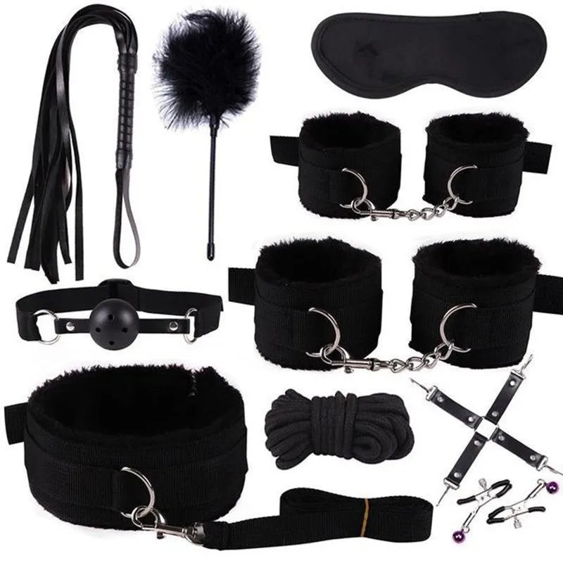Erotic Sex Toys For Women Adults Games Nylon Bondage BDSM Kits Handcuffs Sex Whip Mouth Gag Rabbit Tail Anal Plug