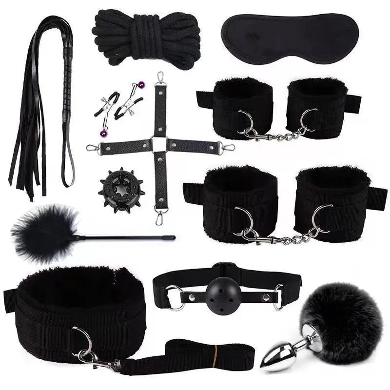 Erotic Sex Toys For Women Adults Games Nylon Bondage BDSM Kits Handcuffs Sex Whip Mouth Gag Rabbit Tail Anal Plug