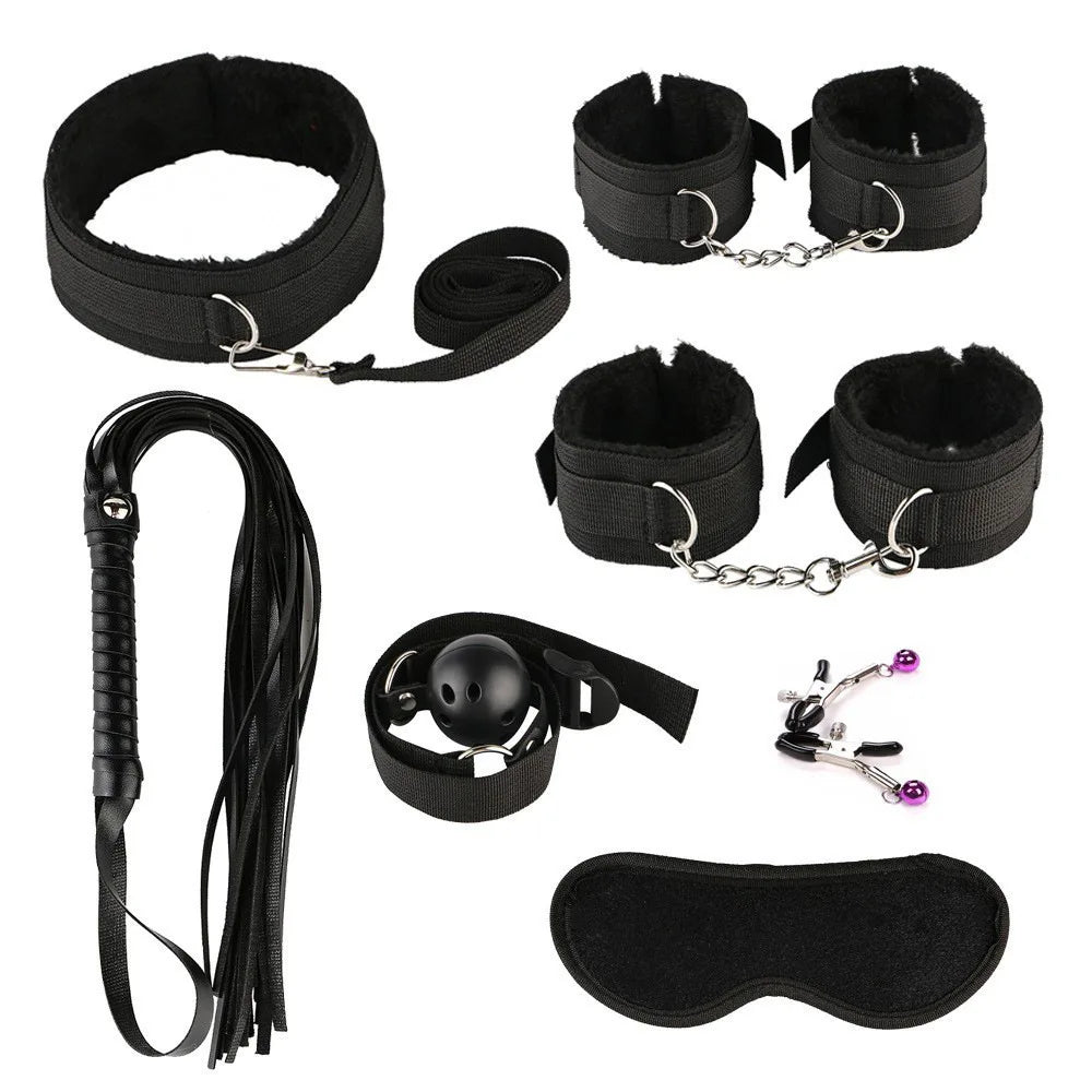 Erotic Sex Toys For Women Adults Games Nylon Bondage BDSM Kits Handcuffs Sex Whip Mouth Gag Rabbit Tail Anal Plug