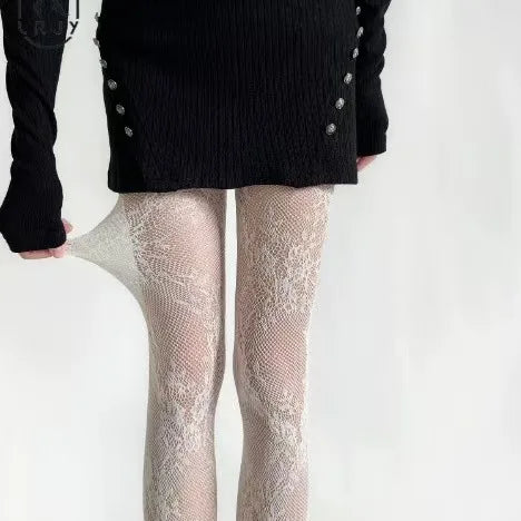 Lingerie Women Sexy Hollow Out Mesh Fishnet Pantyhose Lolita Sweet Girls Punk Style Floral Tights Colorful Thigh High Stockings