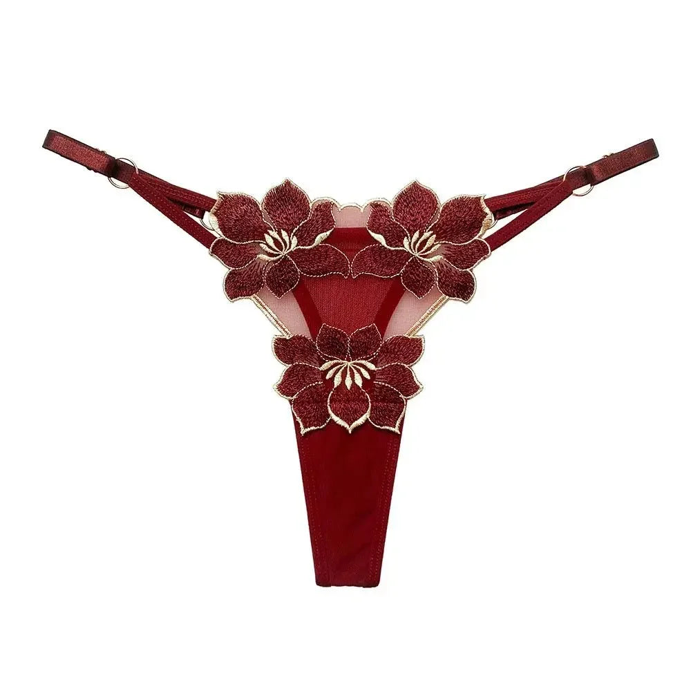 Lingerie Temptation Flower Transparent Embroidery For Girls Korean Underwear Women Panties T Back Thongs String Briefs