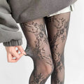 Lingerie Women Sexy Hollow Out Mesh Fishnet Pantyhose Lolita Sweet Girls Punk Style Floral Tights Colorful Thigh High Stockings