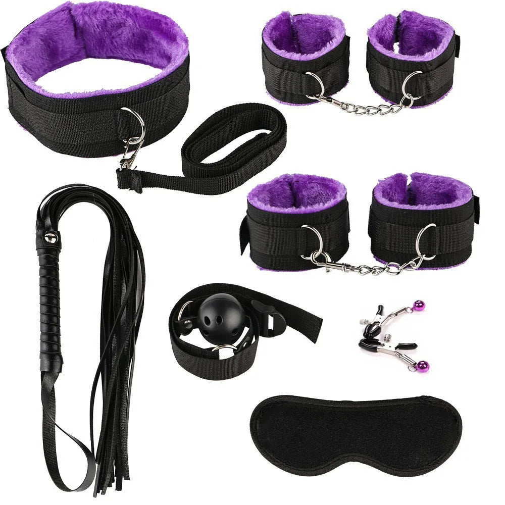 Erotic Sex Toys For Women Adults Games Nylon Bondage BDSM Kits Handcuffs Sex Whip Mouth Gag Rabbit Tail Anal Plug