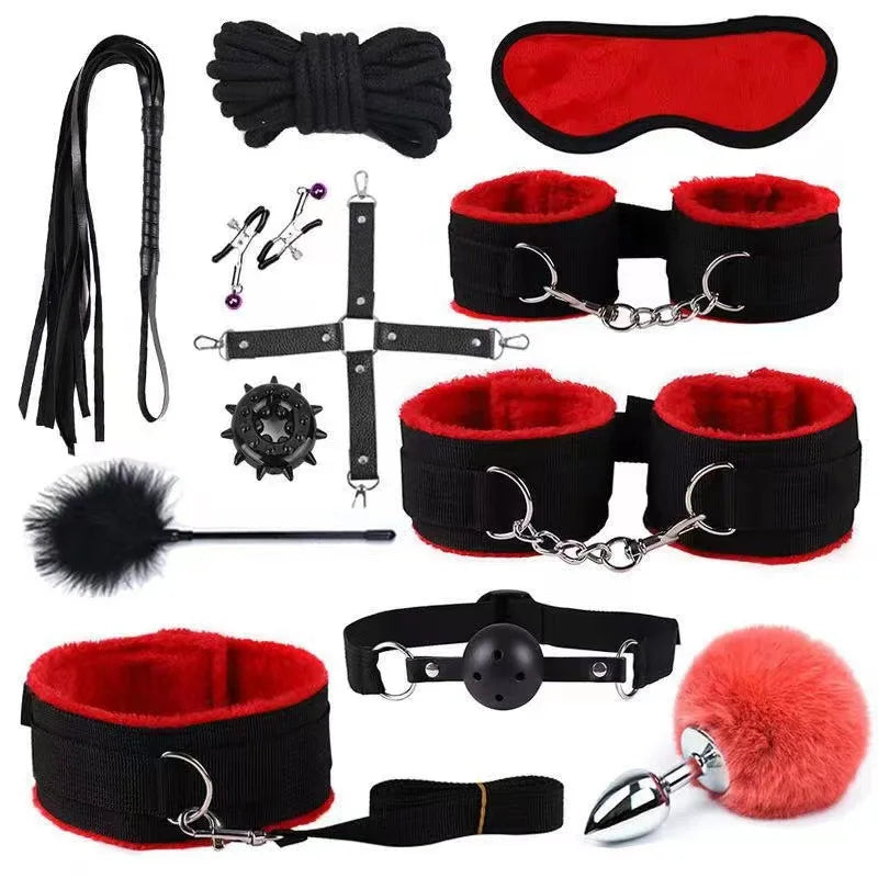 Erotic Sex Toys For Women Adults Games Nylon Bondage BDSM Kits Handcuffs Sex Whip Mouth Gag Rabbit Tail Anal Plug