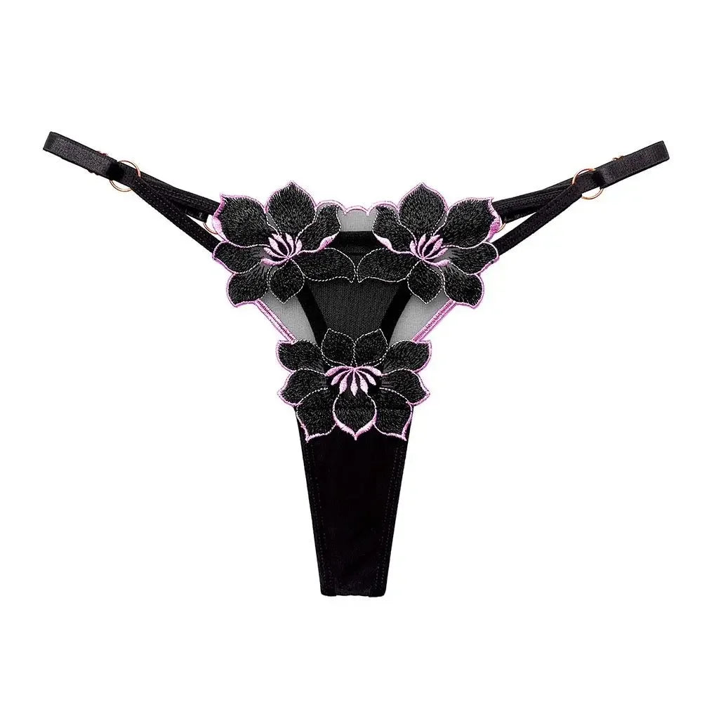 Lingerie Temptation Flower Transparent Embroidery For Girls Korean Underwear Women Panties T Back Thongs String Briefs