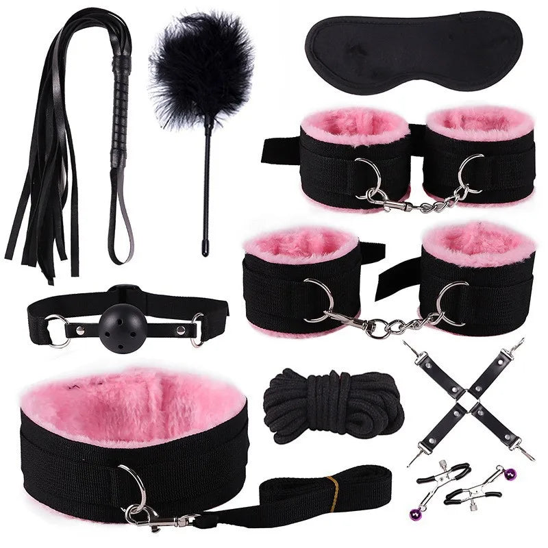 Erotic Sex Toys For Women Adults Games Nylon Bondage BDSM Kits Handcuffs Sex Whip Mouth Gag Rabbit Tail Anal Plug