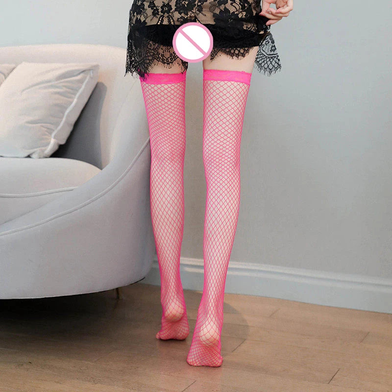 Lingerie Open Crotch Stockings Thigh-High Stockings Lace Trim Sexy Fishnet Stockings Seductive And Alluring