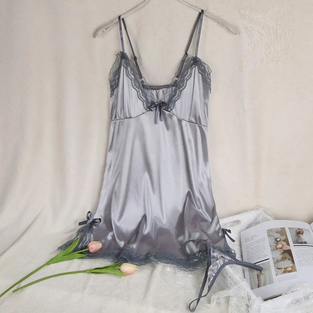 Lingerie Sexy for Women Silk Satin Lace Ladies Nightwear Sleepwear Skirt Nightdress