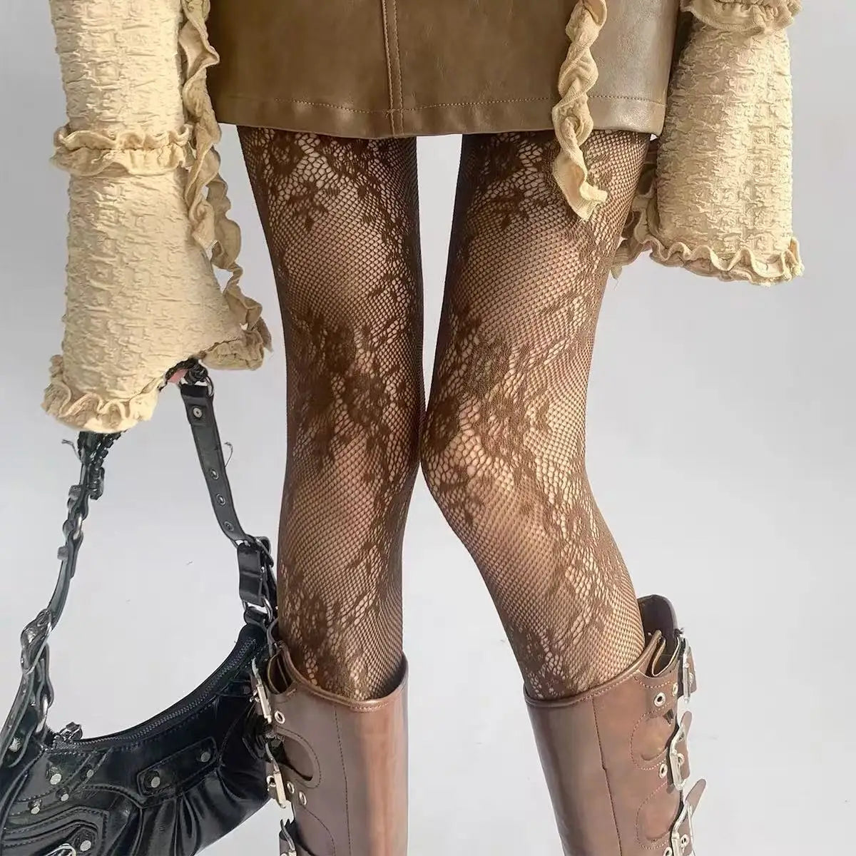 Lingerie Women Sexy Hollow Out Mesh Fishnet Pantyhose Lolita Sweet Girls Punk Style Floral Tights Colorful Thigh High Stockings