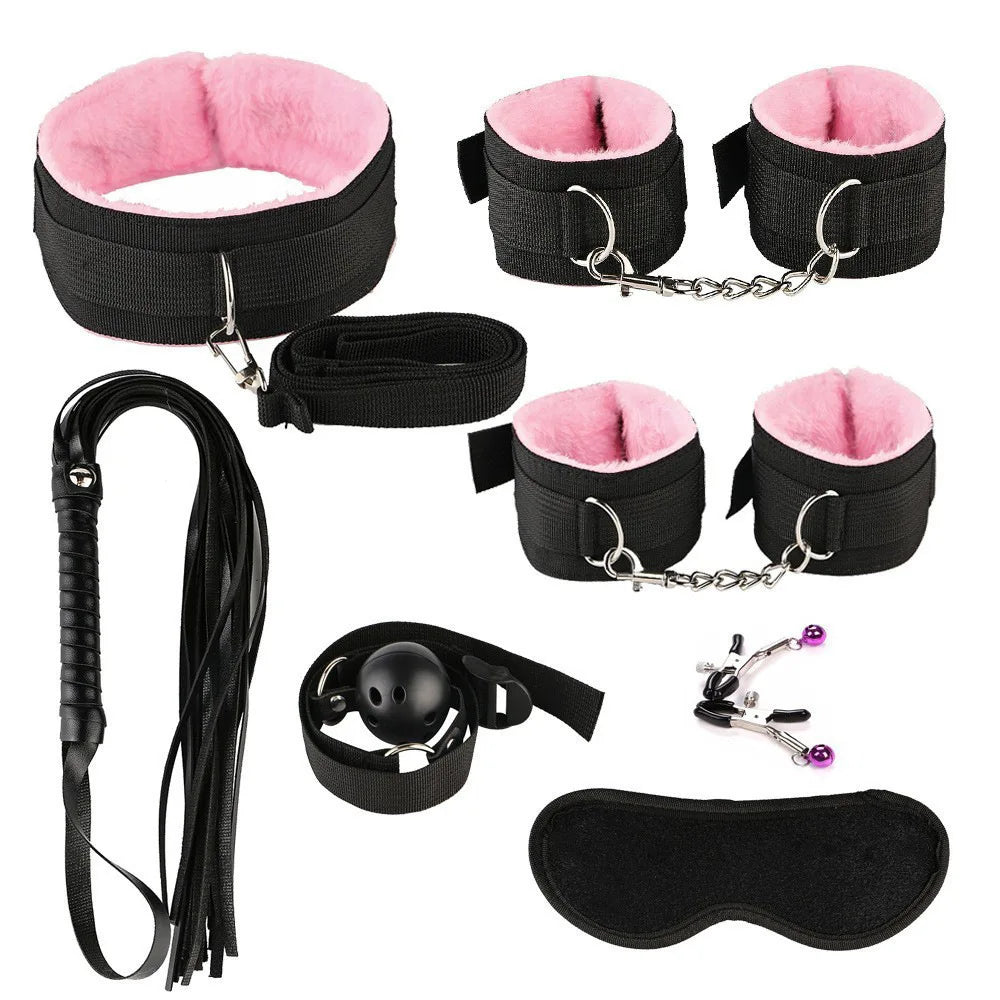 Erotic Sex Toys For Women Adults Games Nylon Bondage BDSM Kits Handcuffs Sex Whip Mouth Gag Rabbit Tail Anal Plug