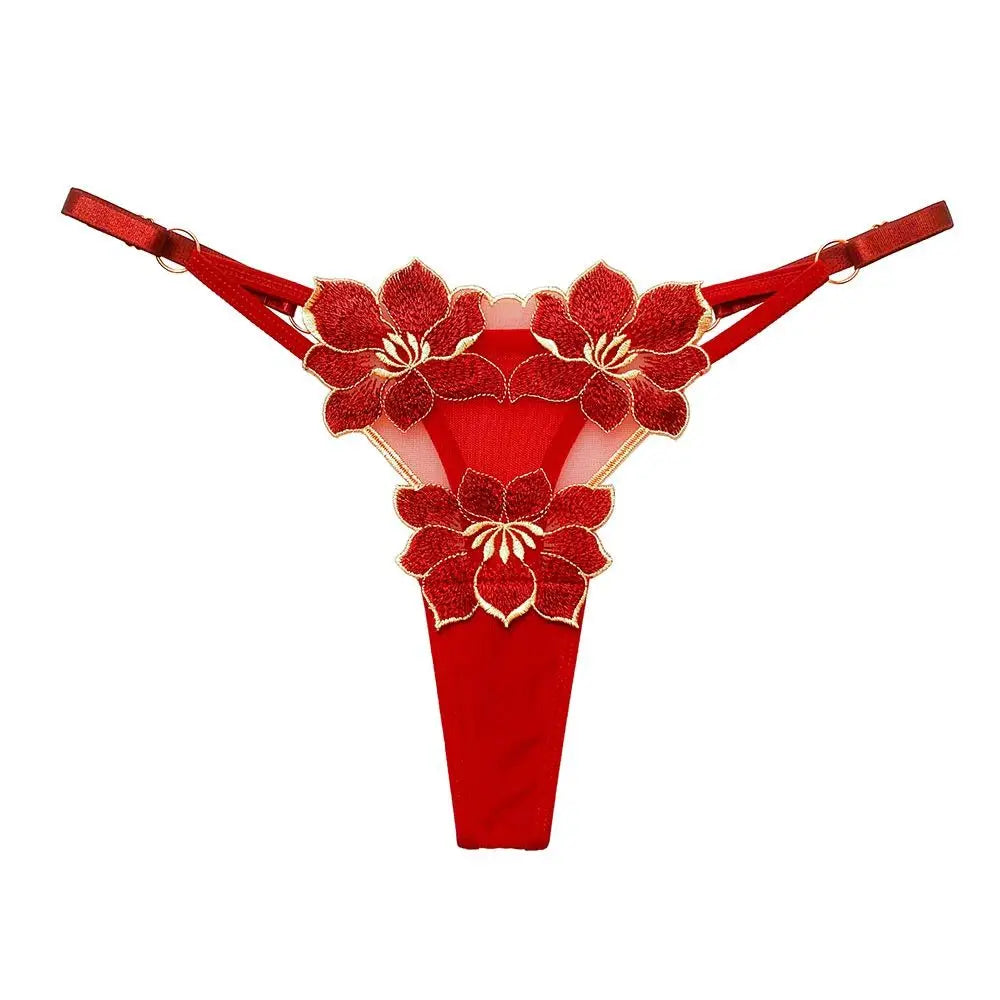 Lingerie Temptation Flower Transparent Embroidery For Girls Korean Underwear Women Panties T Back Thongs String Briefs