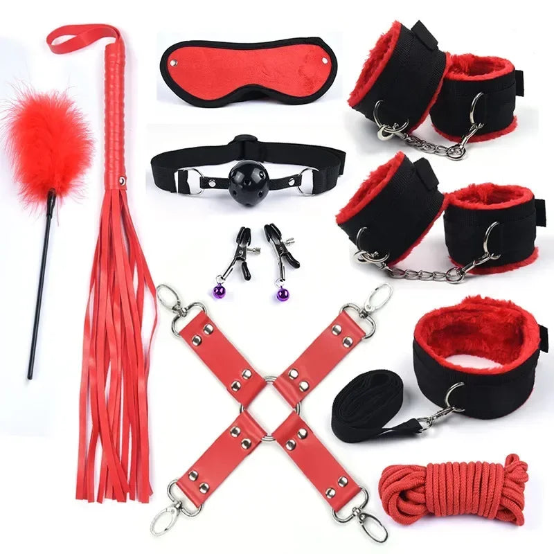 Erotic Sex Toys For Women Adults Games Nylon Bondage BDSM Kits Handcuffs Sex Whip Mouth Gag Rabbit Tail Anal Plug