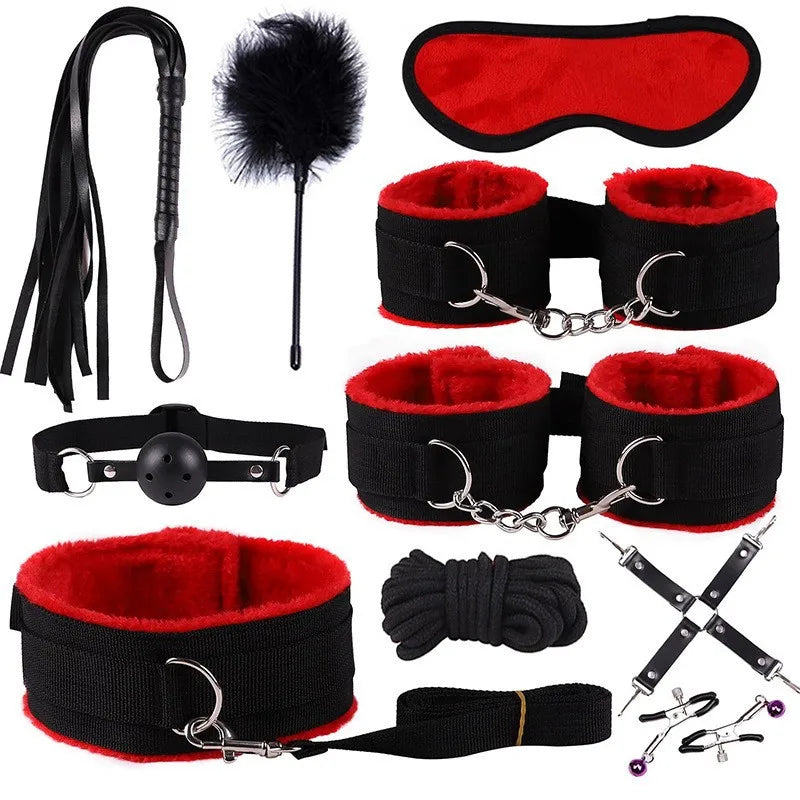 Erotic Sex Toys For Women Adults Games Nylon Bondage BDSM Kits Handcuffs Sex Whip Mouth Gag Rabbit Tail Anal Plug